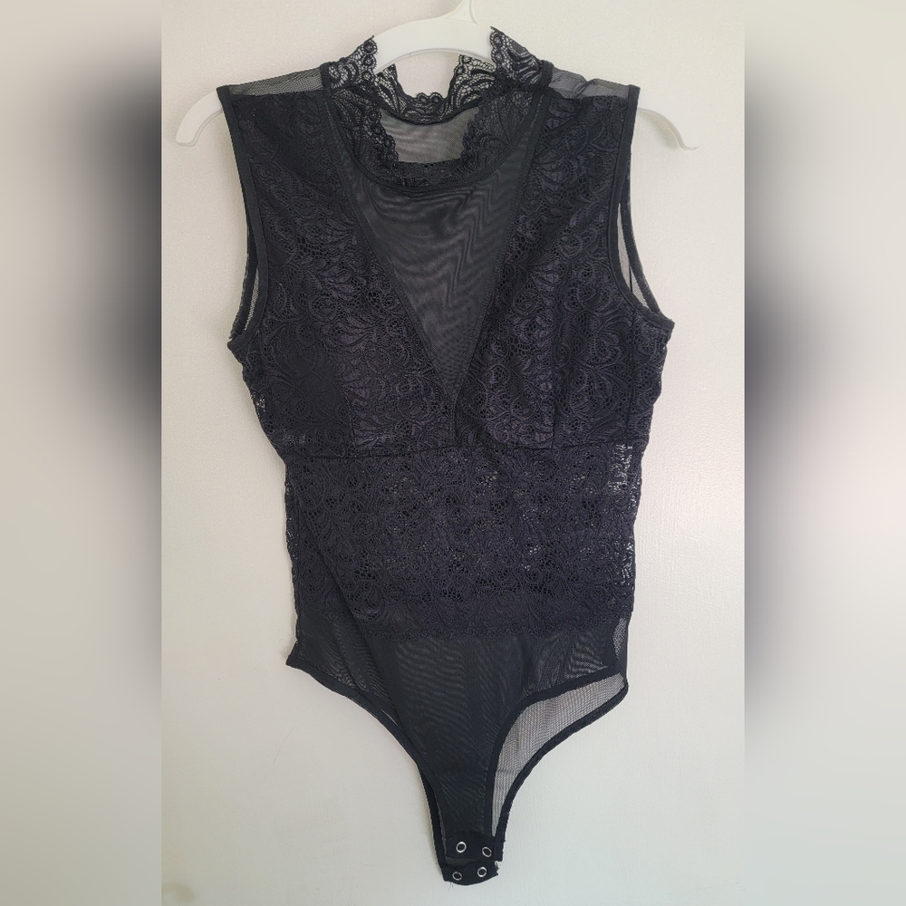 Black sheer/lace body suit